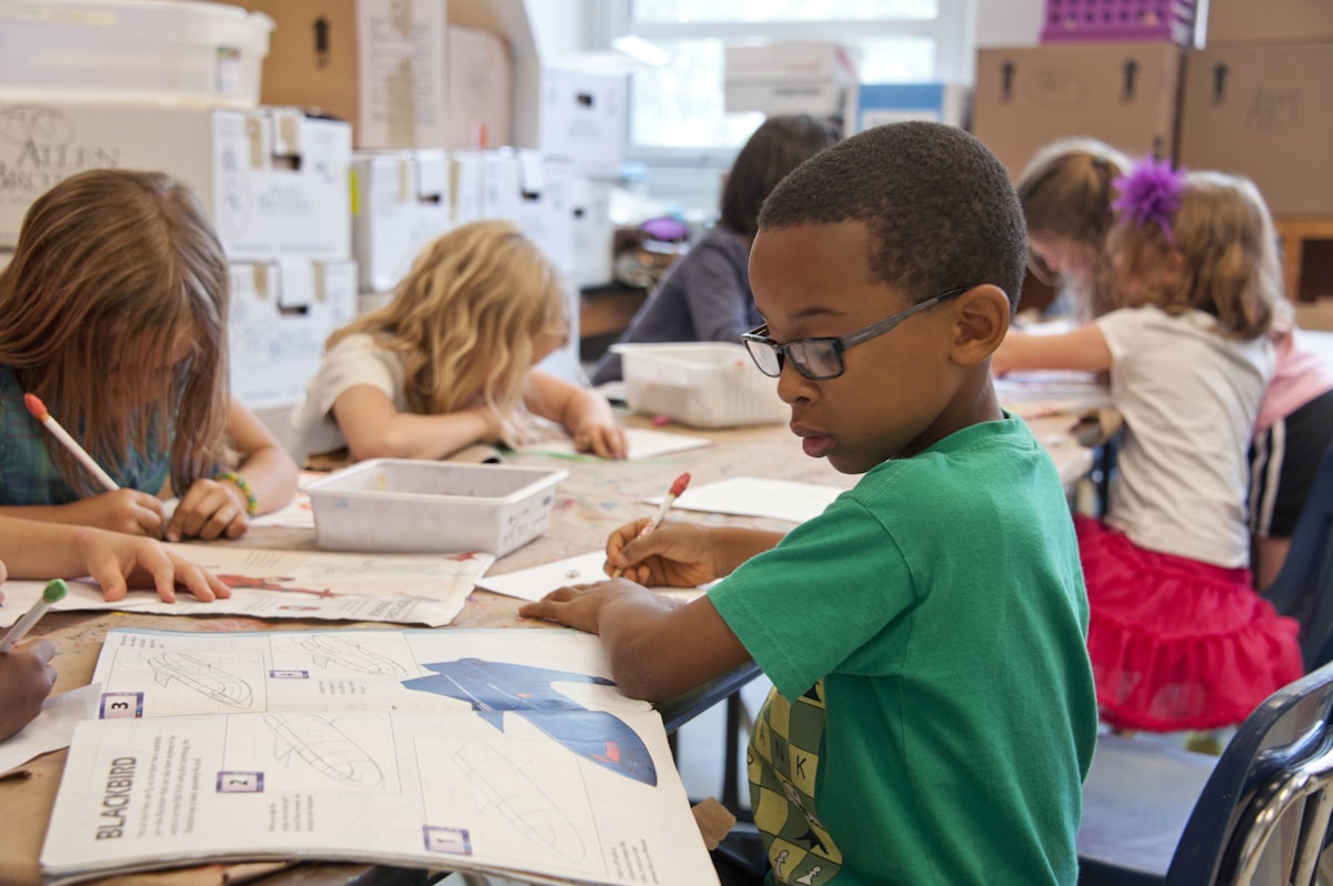 Students working together in a classroom